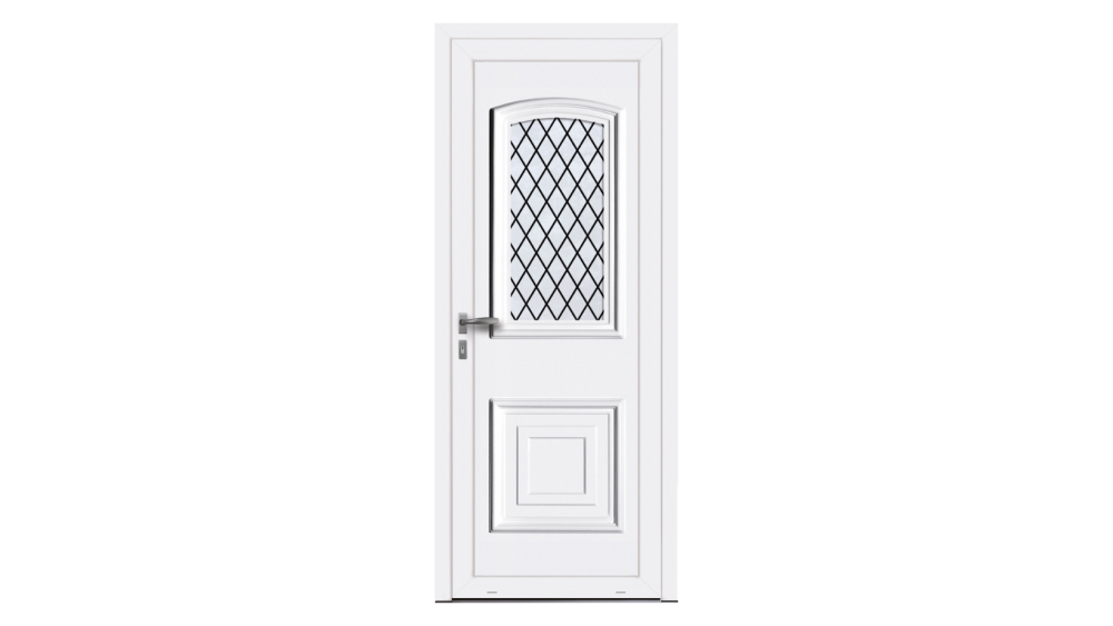 Porte d'entrée PVC parclosé MUROL Porte d'entrée blanche moulurée avec grille sérigraphiée